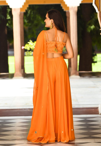 ORANGE HALTER NECK GEORGETTE COORD SET