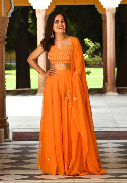 ORANGE HALTER NECK GEORGETTE COORD SET