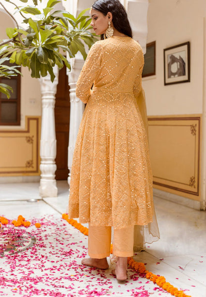 DAMINI YELLOW GEORGETTE MIRROR ANARKALI SET
