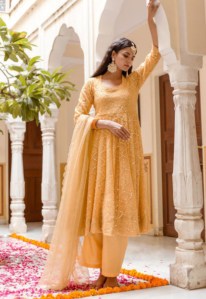 DAMINI YELLOW GEORGETTE MIRROR ANARKALI SET