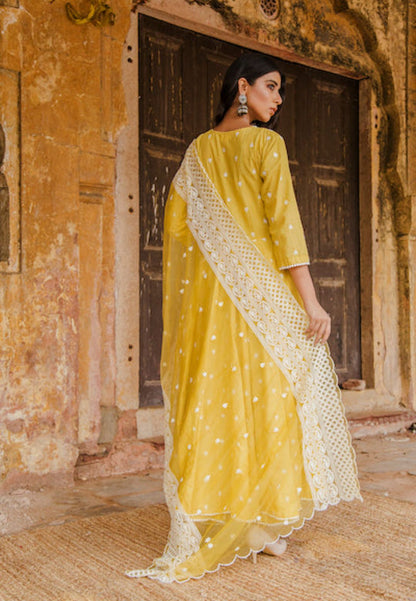 PURE COTTON HAIRAT YELLOW ANARKALI SUIT SET