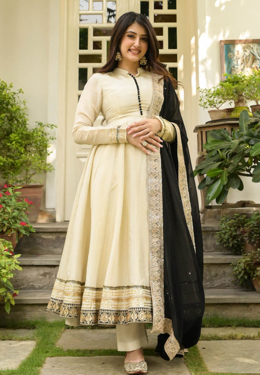 OFF WHITE MONA TISSUE SILK ANARKALI SUIT SET