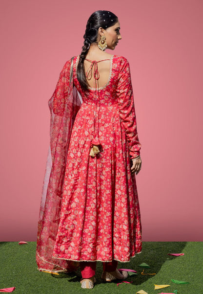 RED MEFIL ANARKALI COTTON SILKSUIT SET