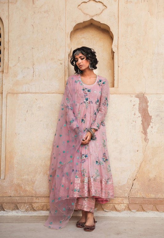 PINK GUL PURE COTTON ANARKALI SUIT SET