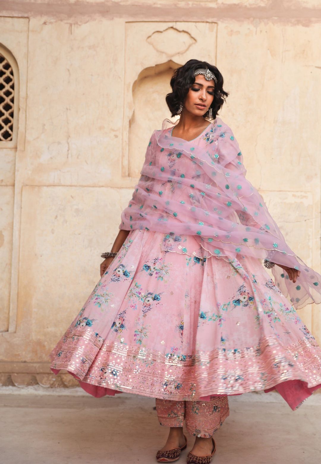 PINK GUL PURE COTTON ANARKALI SUIT SET