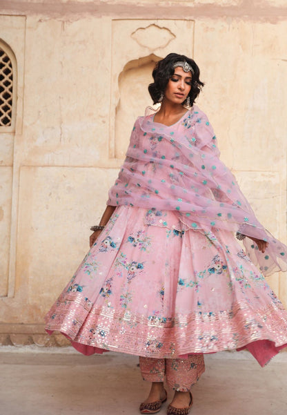 PINK GUL PURE COTTON ANARKALI SUIT SET