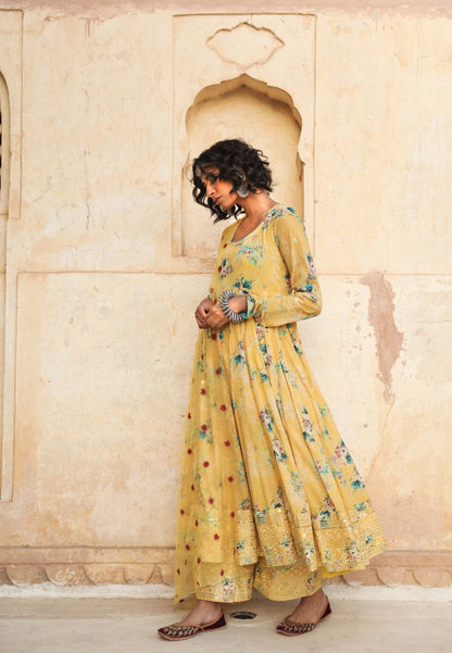 YELLOW GUL PURE COTTON ANARKALI SUIT SET