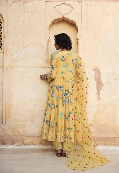YELLOW GUL PURE COTTON ANARKALI SUIT SET