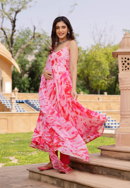 PINK ROSIE GEORGETTE TIE & DYE SUIT SET
