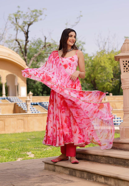 PINK ROSIE GEORGETTE TIE & DYE SUIT SET