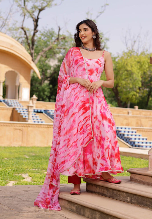 PINK ROSIE GEORGETTE TIE & DYE SUIT SET