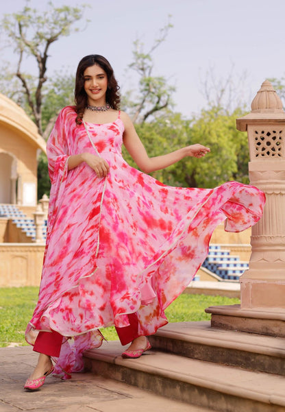 PINK ROSIE GEORGETTE TIE & DYE SUIT SET