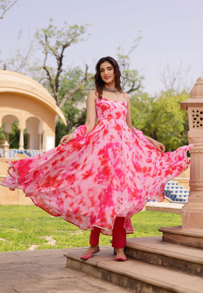 PINK ROSIE GEORGETTE TIE & DYE SUIT SET