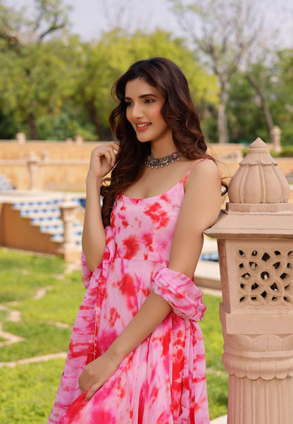PINK ROSIE GEORGETTE TIE & DYE SUIT SET