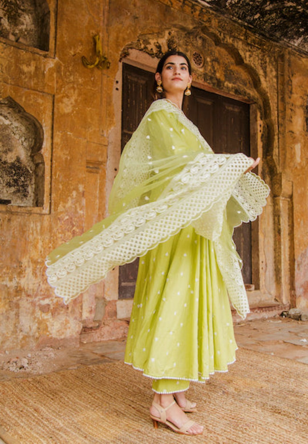 PURE COTTON HAIRAT GREEN ANARKALI SUIT SET