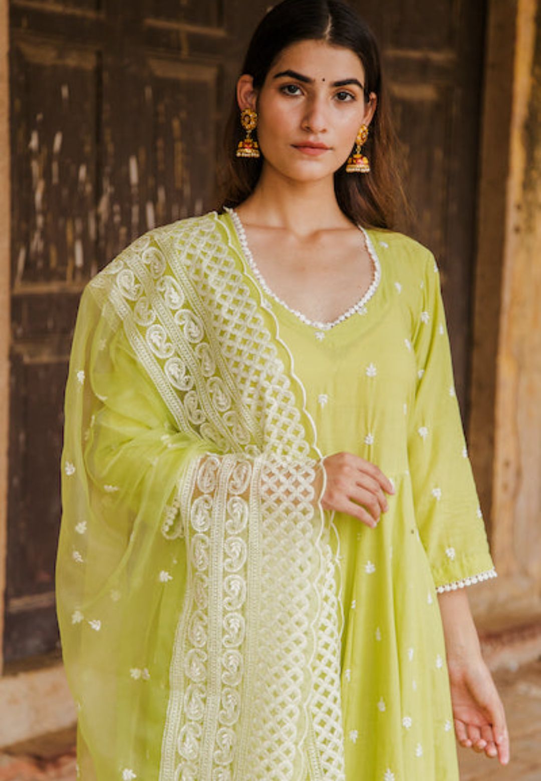 PURE COTTON HAIRAT GREEN ANARKALI SUIT SET