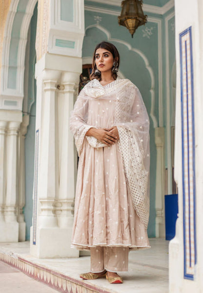 PURE COTTON HAIRAT GREY ANARKALI SUIT SET