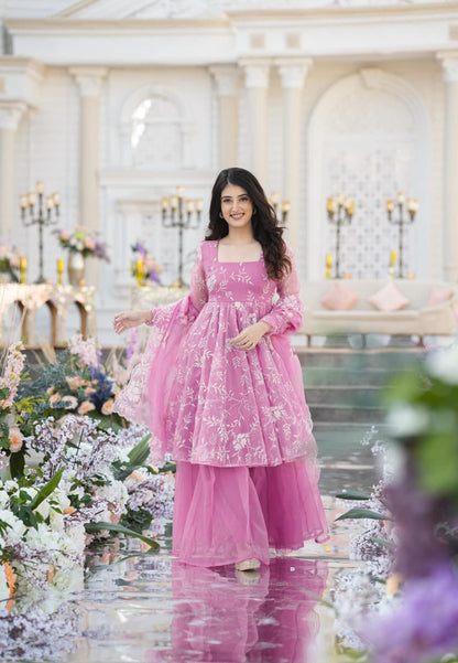 PINK PARVATI ORGANZA PALAZZO SET
