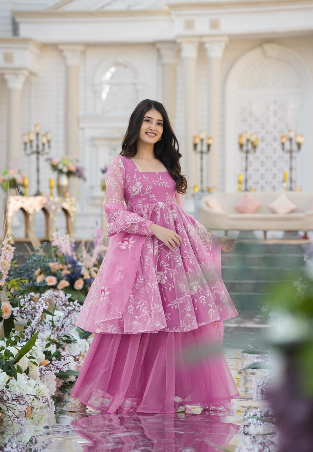 PINK PARVATI ORGANZA PALAZZO SET