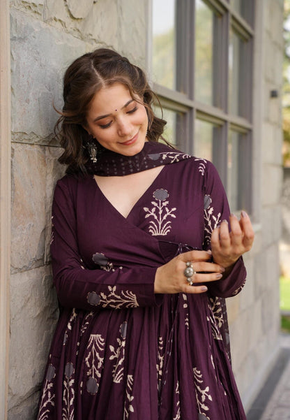 DEEP PURPLE COTTON ANGRAKHA SET
