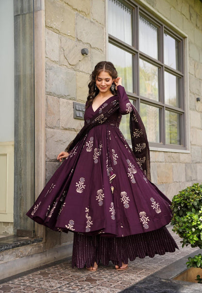 DEEP PURPLE COTTON ANGRAKHA SET