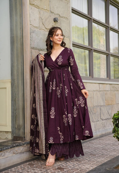 DEEP PURPLE COTTON ANGRAKHA SET