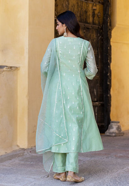 CHANDERI GREEN STRAIGHT SUIT SET