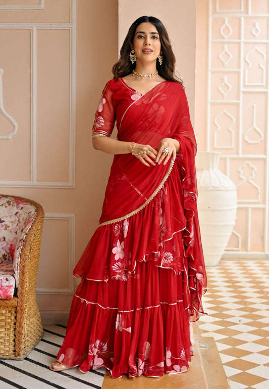 RED TANGO CHIFFON DRAPED SAREE