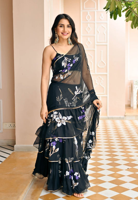 MOON BLACK DRAPED CHIFFON SAREE