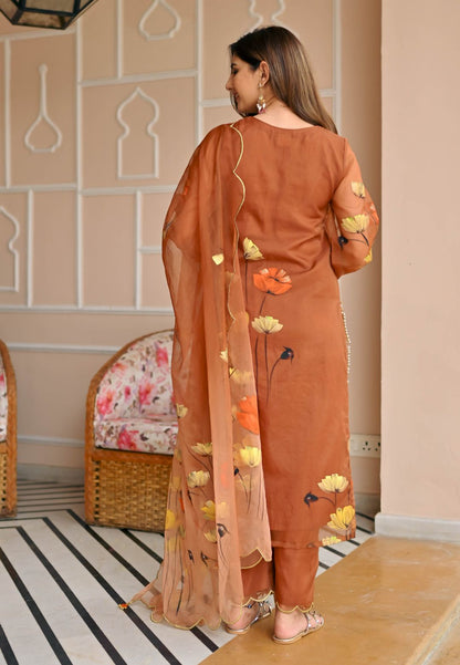 CARAMEL HANDPAINTED ORGANZA SUIT SET