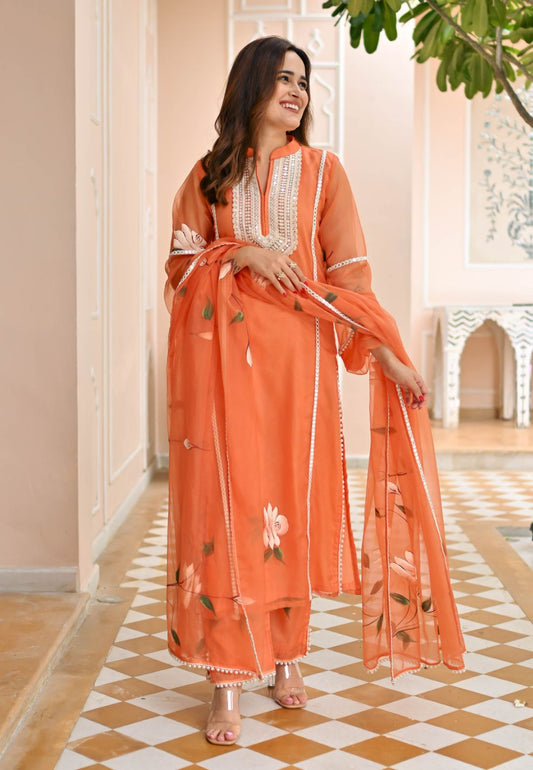 PEACHY ORANGE ORGANZA SUIT SET