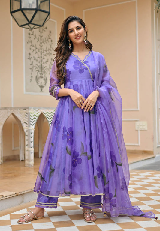 PURPLE ROSE ORGANZA SUIT SET