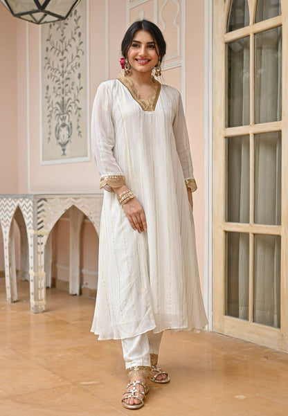 WHITE GOLD LUREX KURTA SET