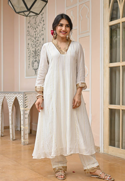 WHITE GOLD LUREX KURTA SET