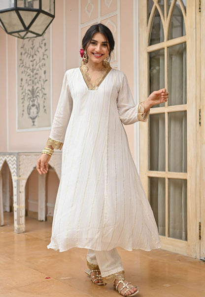 WHITE GOLD LUREX KURTA SET