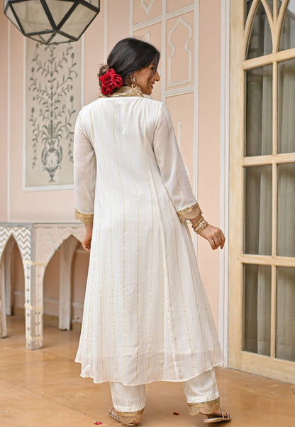 WHITE GOLD LUREX KURTA SET