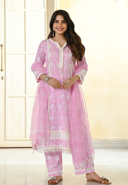 BABY PINK HANDBLOCK COTTON PRINTED SUIT SET