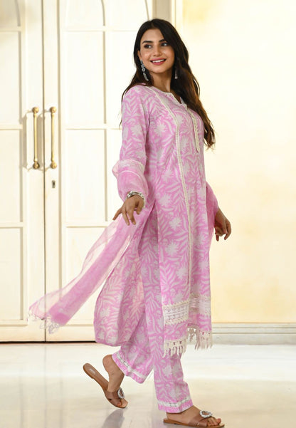 BABY PINK HANDBLOCK COTTON PRINTED SUIT SET