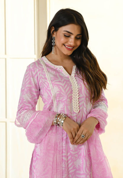 BABY PINK HANDBLOCK COTTON PRINTED SUIT SET