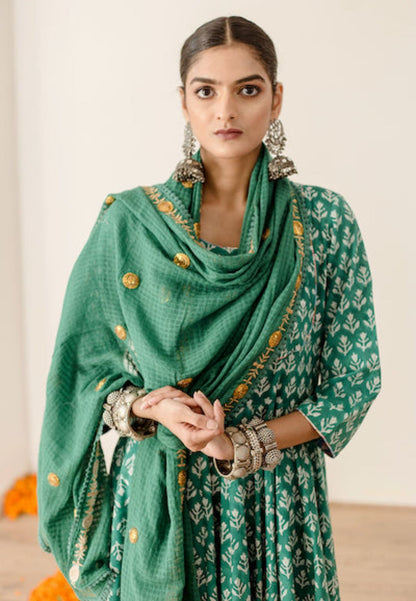ROSHAN GREEN COTTON ANARKALI SUIT SET