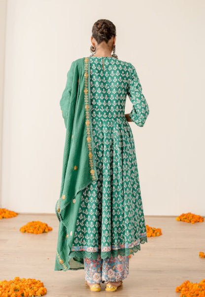 ROSHAN GREEN COTTON ANARKALI SUIT SET