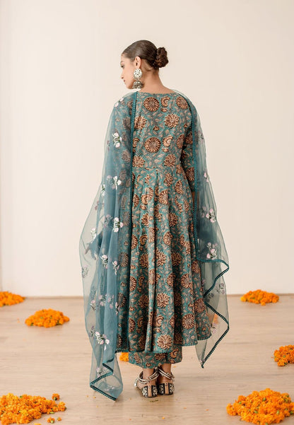 GREEN RUBAL PURE COTTON ANARKALI SUIT SET