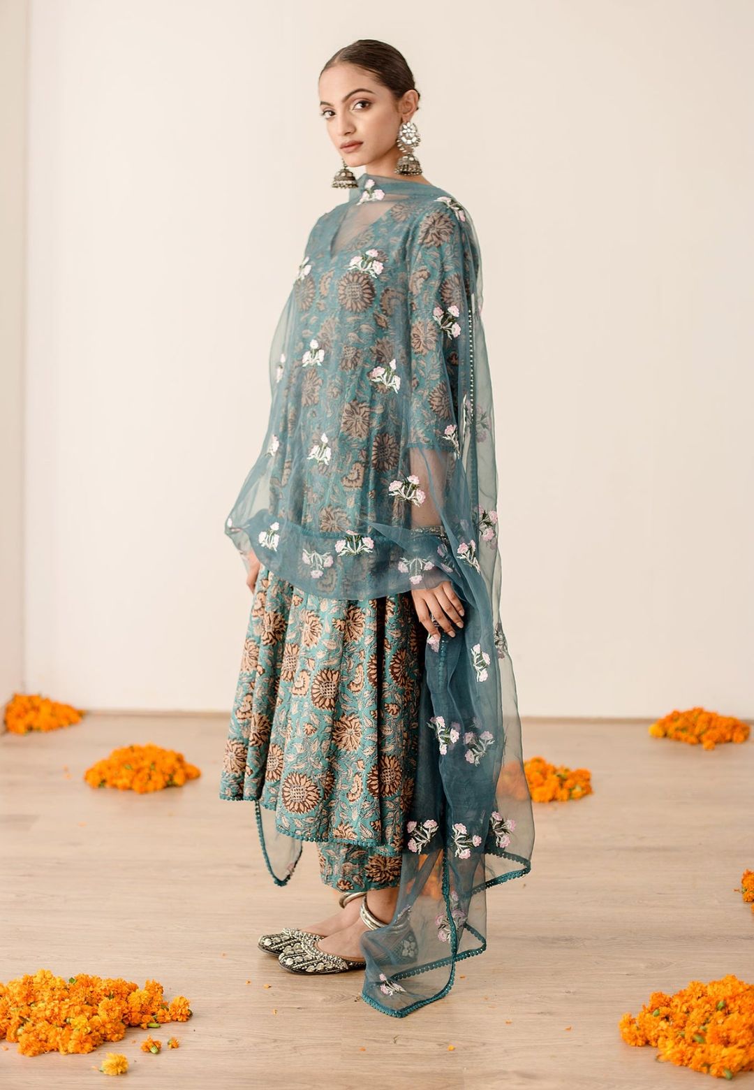 GREEN RUBAL PURE COTTON ANARKALI SUIT SET