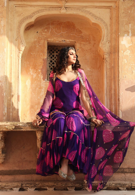 SHINAZ PURPLE GEORGETTE SHARARA SET