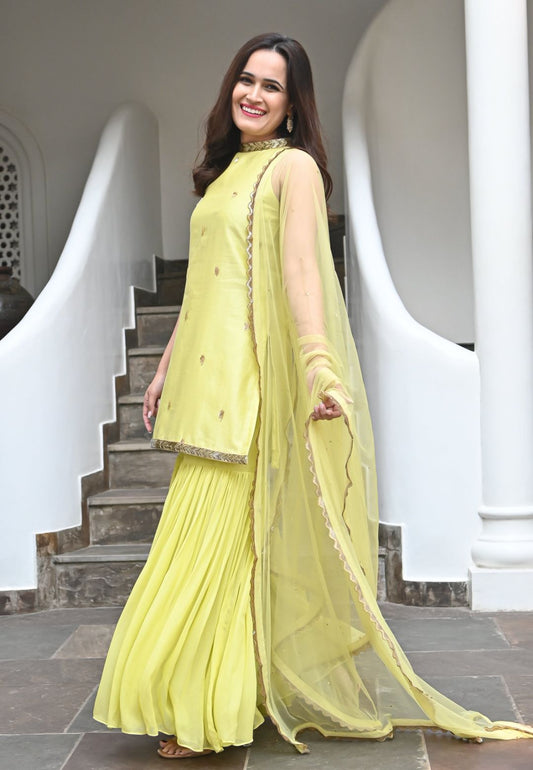 SAKINA LEMON YELLOW CHANDERI SHARARA SET