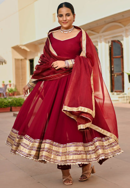 BURGANDY MAROON GEORGETTE ANARKALI SUIT SET