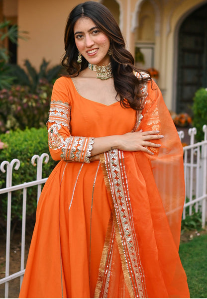 ORANGE PAISLEY GOTA COTTON ANARKALI SET