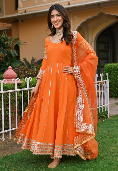 ORANGE PAISLEY GOTA COTTON ANARKALI SET
