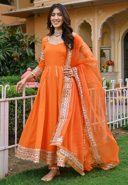 ORANGE PAISLEY GOTA COTTON ANARKALI SET