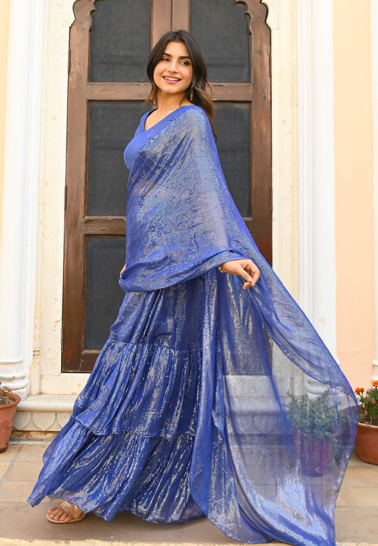 BLUE LUREX PRE-DRAPED SAREE